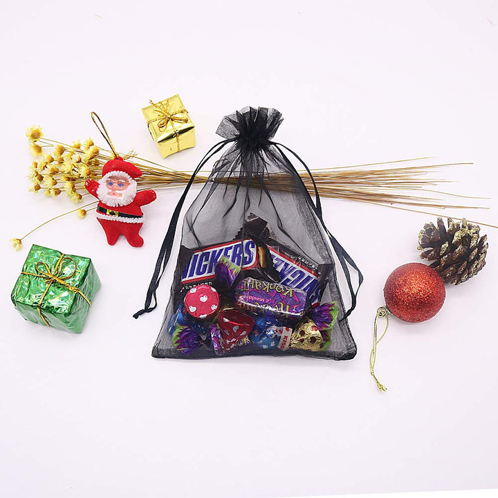 Black Organza Bags 5x7 inch 100pcs, Mesh Candy Bags Jewelry Pouches Drawstring Empty Sachet for Present Wedding Giveaways