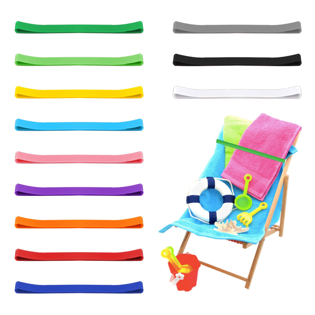 12 Pcs Beach Towel Bands, Rubber Elastic Beach Towel Holder Beach Accessories, A New Alternative for Beach Chair Clips, Multicolor Towel Bands for Beach Chairs Swim Vacation (11.8x0.4 Inch)