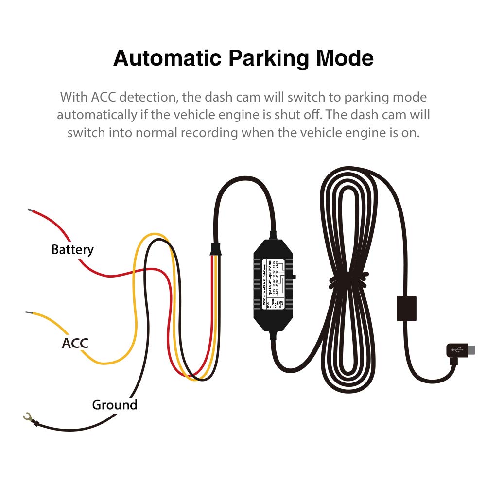 HK3 Acc Hardwire Kit for A129, A129 Plus, A129 PRO, A129 IR, A119 V3, Enables Parking Mode, Low Voltage Protection