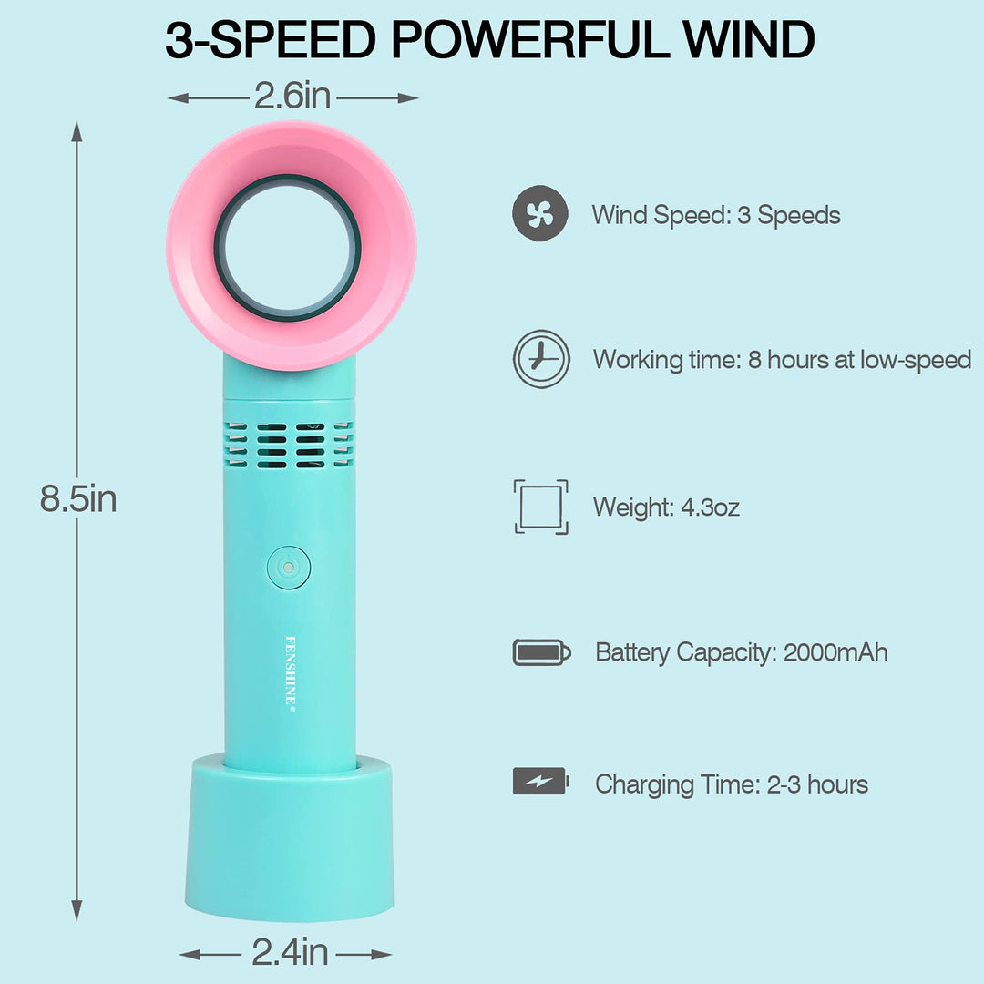 Portable USB Rechargeable Mini Fan Dryer Bladeless Handheld , Air Conditioning Blower for Essential Eyelash Extension Supplies (Blue 02)