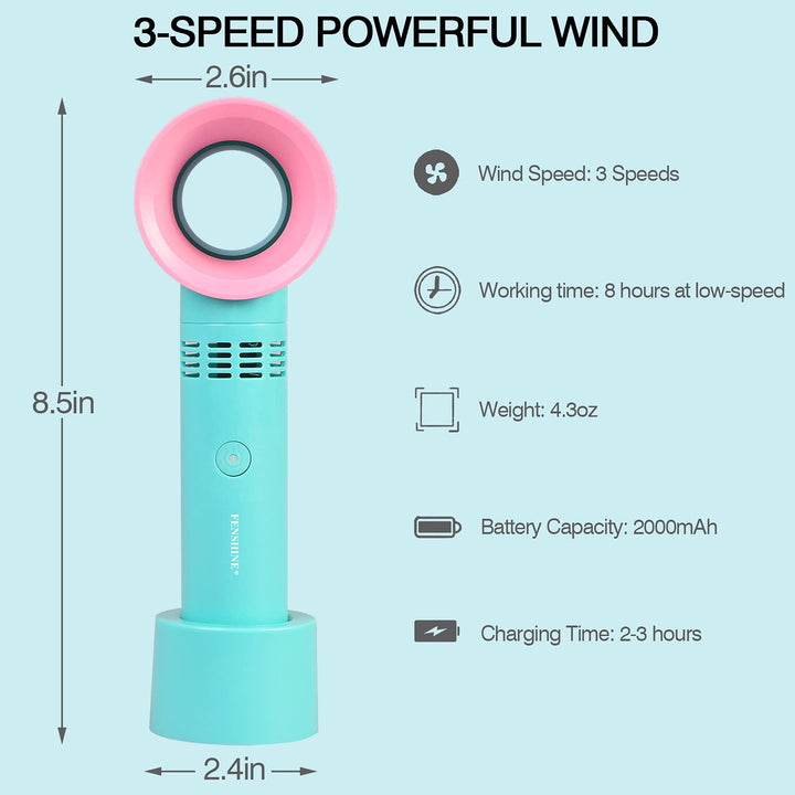Portable USB Rechargeable Mini Fan Dryer Bladeless Handheld , Air Conditioning Blower for Essential Eyelash Extension Supplies (Blue 02)