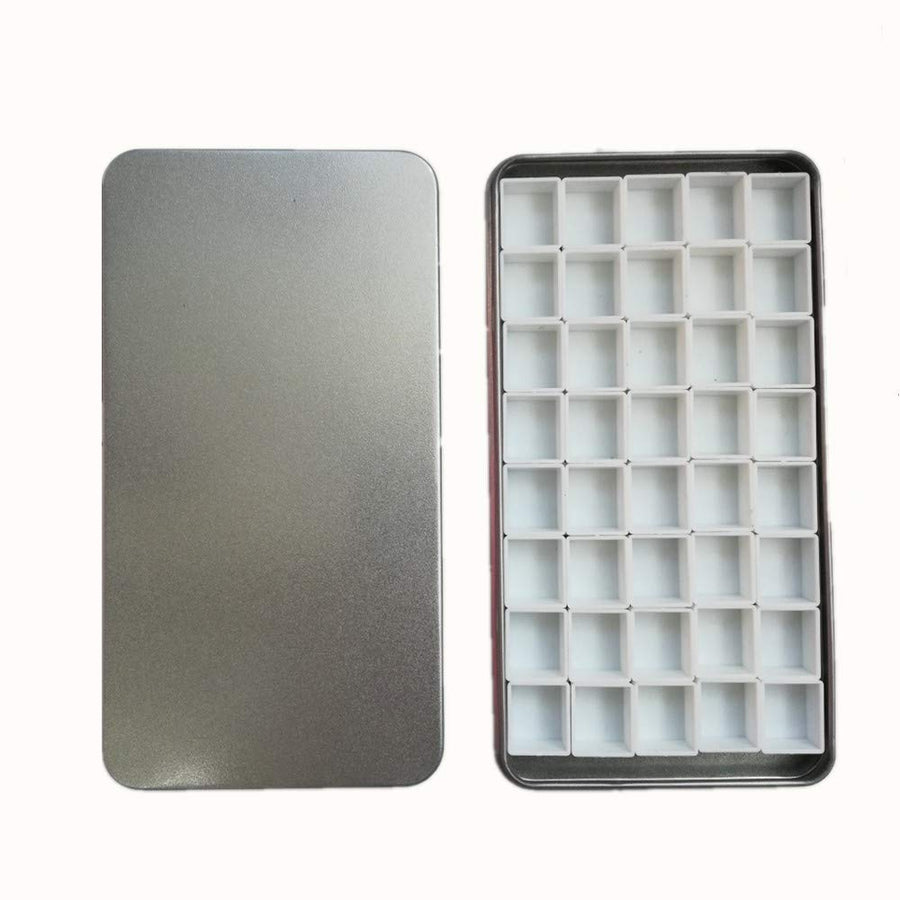 Empty Watercolor Tins Palette Paint Case Metal Box with 40 Pcs Half Pans Carrying Magnetic Stripes on The Bottom
