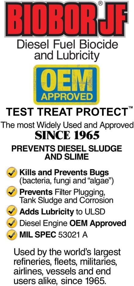JF Diesel Fuel Additive: Highly Effective Fuel Biocide Supplement, Prevents Corrosion of Fuel Tanks, Increases Lubricity, Dual Phase Chemistry | 8 Ounce, (BB08EZ01US)