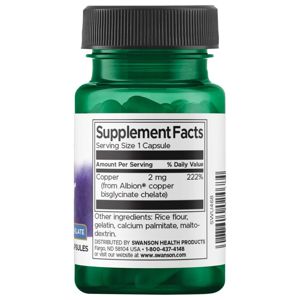 Swanson Albion Chelated Copper 2 Milligrams 60 Capsules