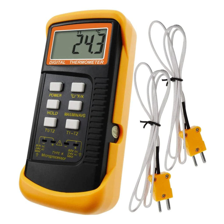 Digital K-Type Thermometer Dual Channel Thermocouple Thermometer with 2 Thermocouples, Measuring Range: -50 to 1300°C (-58 to 2372°F), High-Temperature Meter Measurement Sensor
