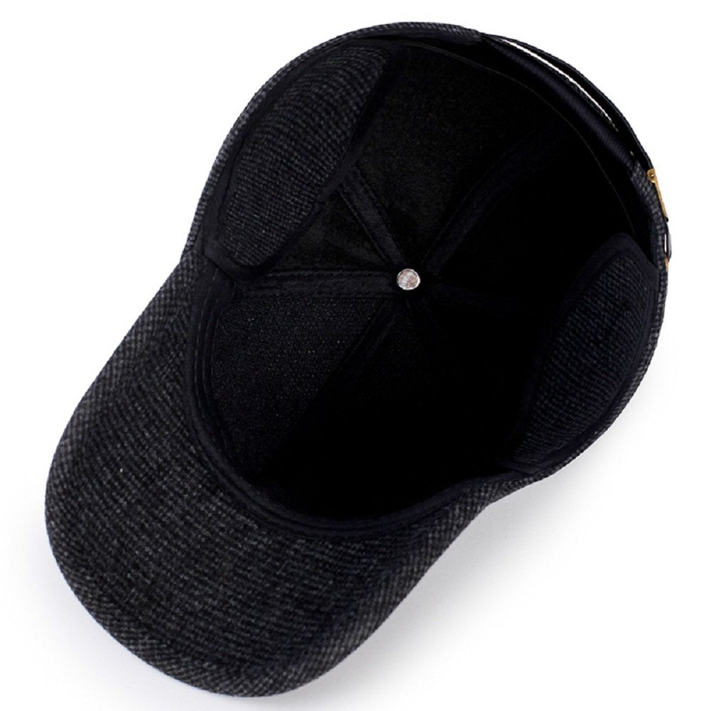 Men&#39;s Winter Warm Wool Woolen Tweed Peaked Baseball Cap Hat with Fold Earmuffs Warmer (Z Black)