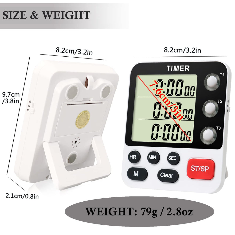 Digital 3 Channels Kitchen Cooking Multiple Timer with Large LCD Count Up Down Stopwatch ON Off Switch Timer for Teaching Reading 3-Level Adjustable Volume with Magnetic Back Battery Included
