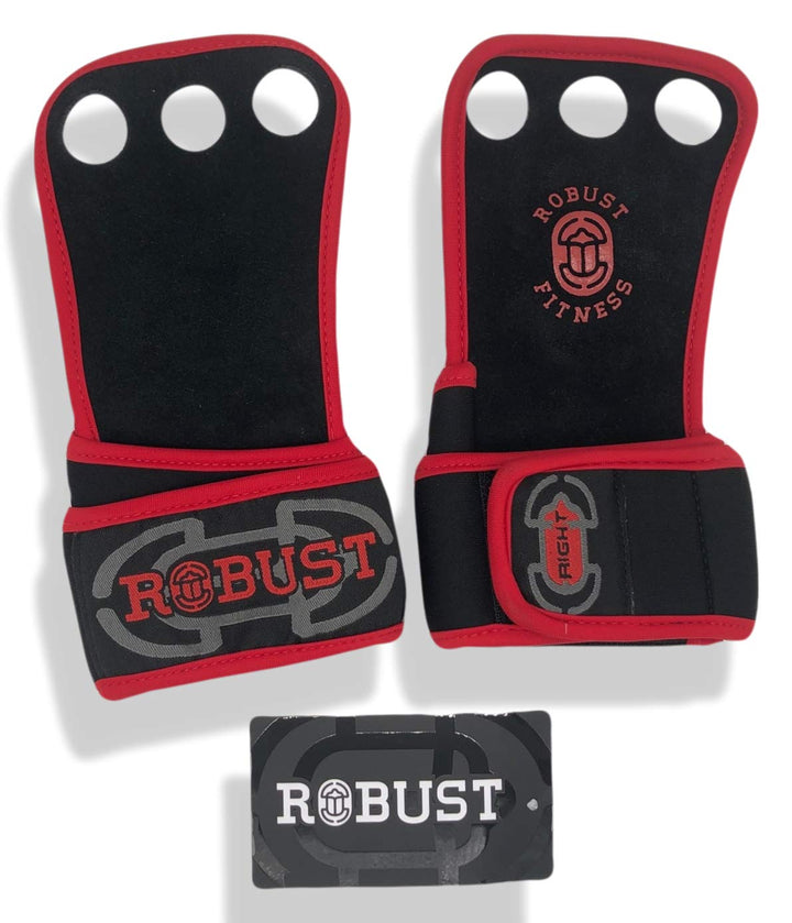 Genuine Leather Hand Grips for Gymnastics &amp; Cross-Training, Pull-ups, Weightlifting, WODs with Neoprene Wrist warps. Palm Shield from Rips &amp; Blisters. (Red, Small)