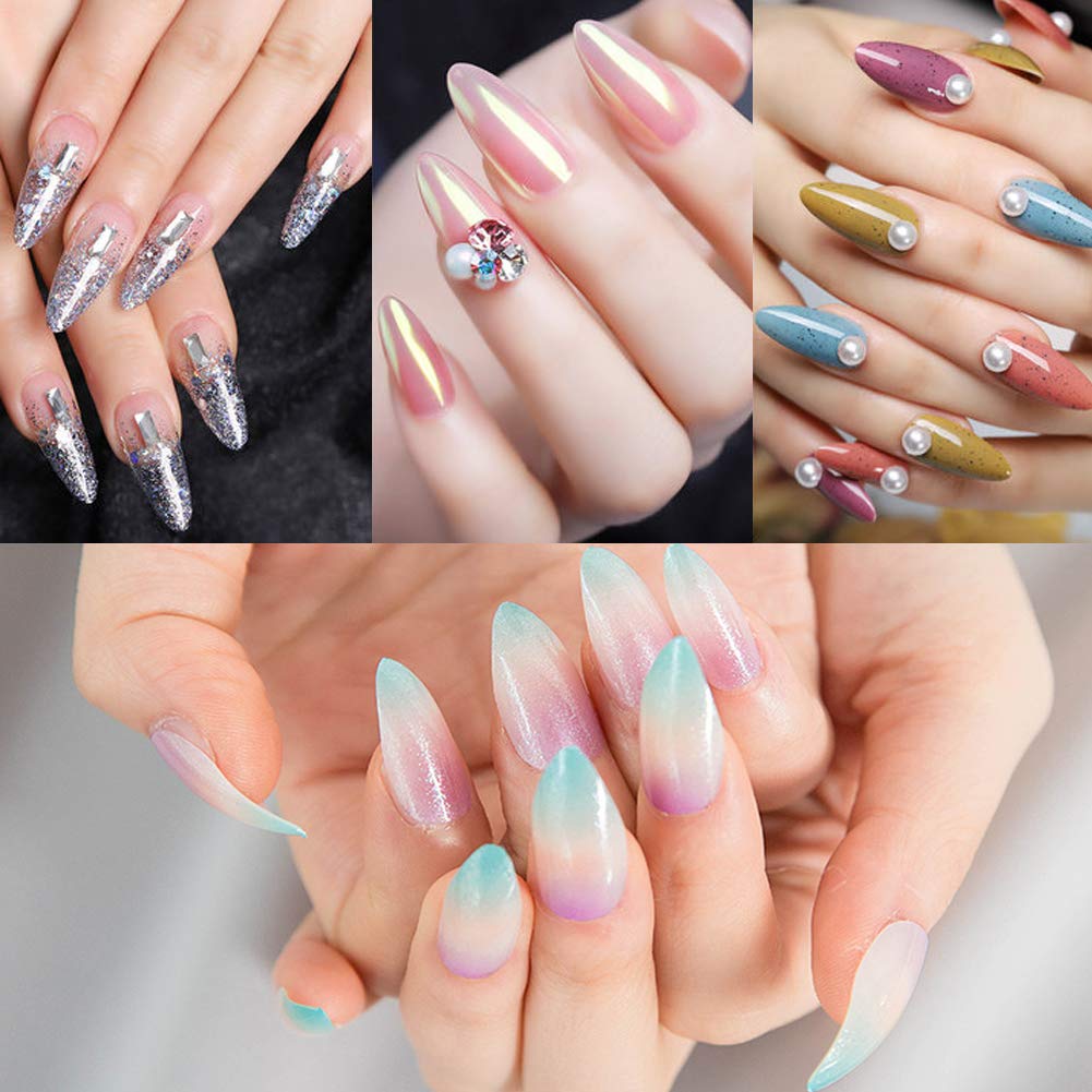Stiletto Nail Tips 500Pcs Short Sharp Ending False Acrylic Nails Tip Half Cover 10 Sizes with Box for Nail Salons Home DIY (Clear)
