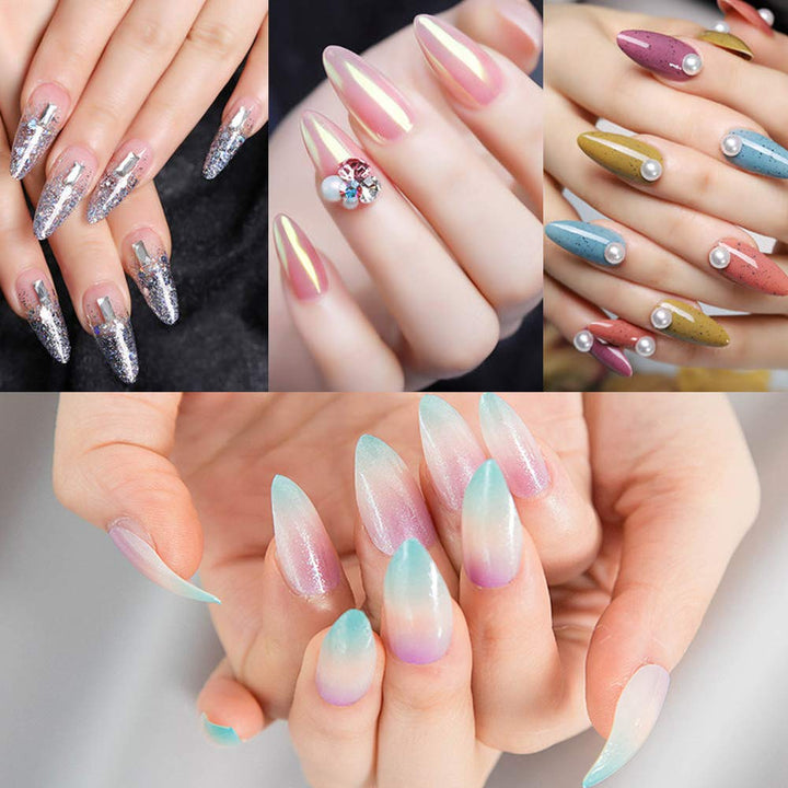 Stiletto Nail Tips 500Pcs Short Sharp Ending False Acrylic Nails Tip Half Cover 10 Sizes with Box for Nail Salons Home DIY (Clear)