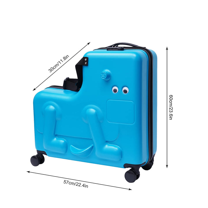 Kids Ride-On Luggage, 24 Inch Portable Trolley Luggage with Universal Wheel, Waterproof Unisex Boys Girls Travel Suitcase with Lock Rideable Luggage, Aged 6-12 Years Old