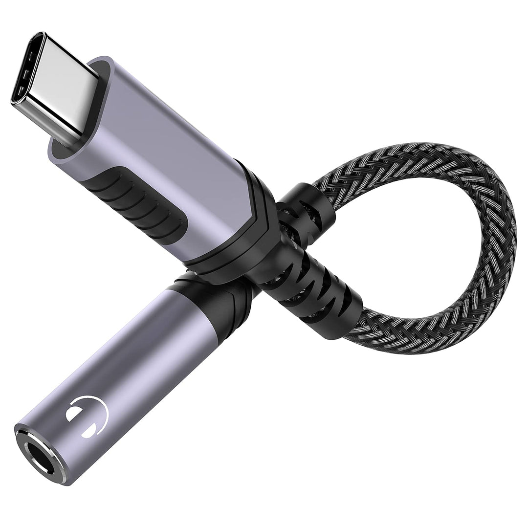 USB C to 3.5mm Audio Headphones Adapter for Samsung Galaxy S24 S23 Ultra S22 Plus S21 S20, Type C to Aux Earphone Dongle Cable DAC for iPhone 16 15 Pro Max iPad 10 Google Pixel 9 8 7 7A 6 OnePlus Grey