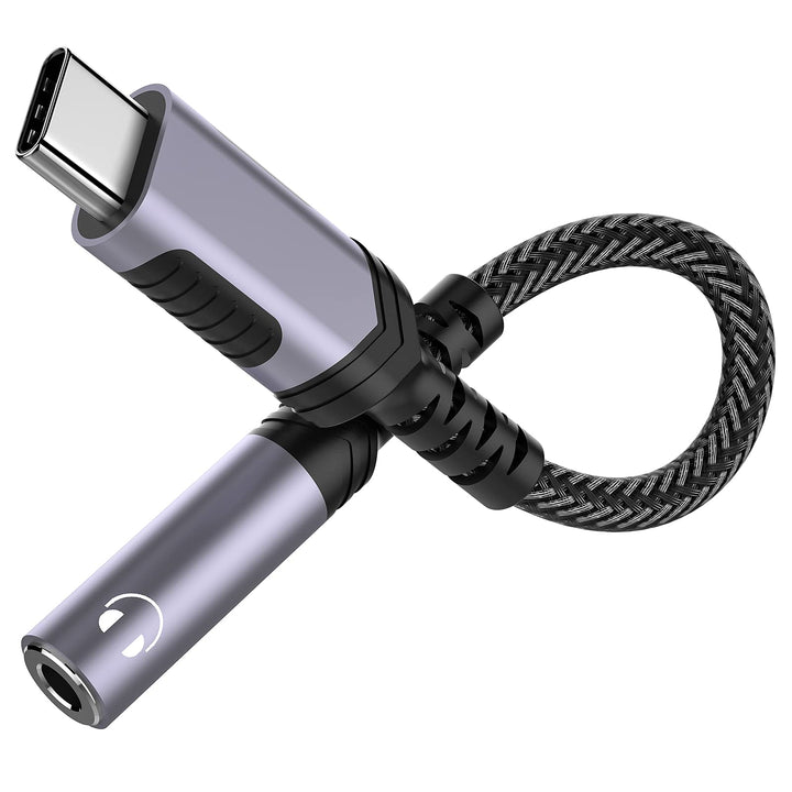USB C to 3.5mm Audio Headphones Adapter for Samsung Galaxy S24 S23 Ultra S22 Plus S21 S20, Type C to Aux Earphone Dongle Cable DAC for iPhone 16 15 Pro Max iPad 10 Google Pixel 9 8 7 7A 6 OnePlus Grey