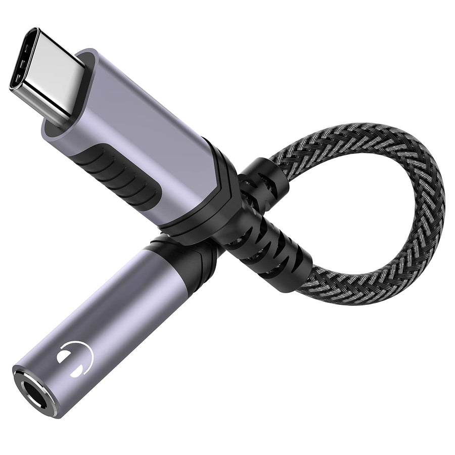 USB C to 3.5mm Audio Headphones Adapter for Samsung Galaxy S24 S23 Ultra S22 Plus S21 S20, Type C to Aux Earphone Dongle Cable DAC for iPhone 16 15 Pro Max iPad 10 Google Pixel 9 8 7 7A 6 OnePlus Grey