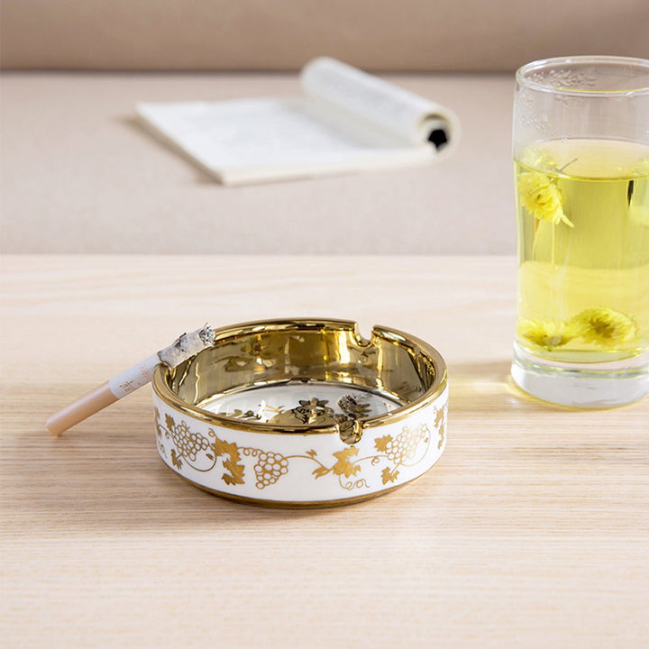 4&#39;&#39; Ceramic Titanium Plating Tabletop Ashtray,Cigarette Ashtray for Indoor or Outdoor Use, Desktop Smoking Ash Tray for Home Office Decoration (4&#39;&#39;-1 PACK)