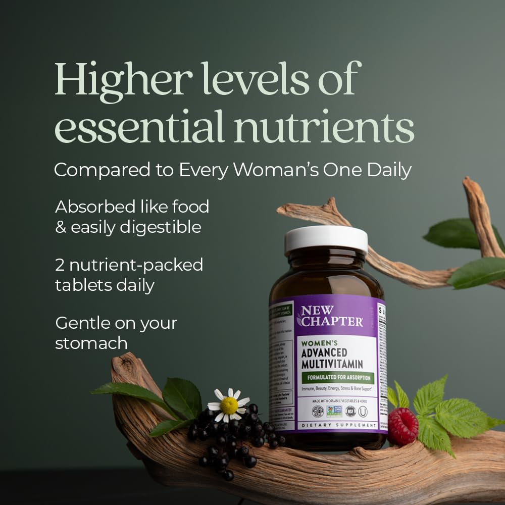 Women&#39;s Multivitamin Advanced Formula for Stress, Bone, Immune, Beauty &amp; Energy Support, Higher Levels of Whole-Food Fermented Essential Nutrients for Women + Iron + Vitamin D3, 120 Count