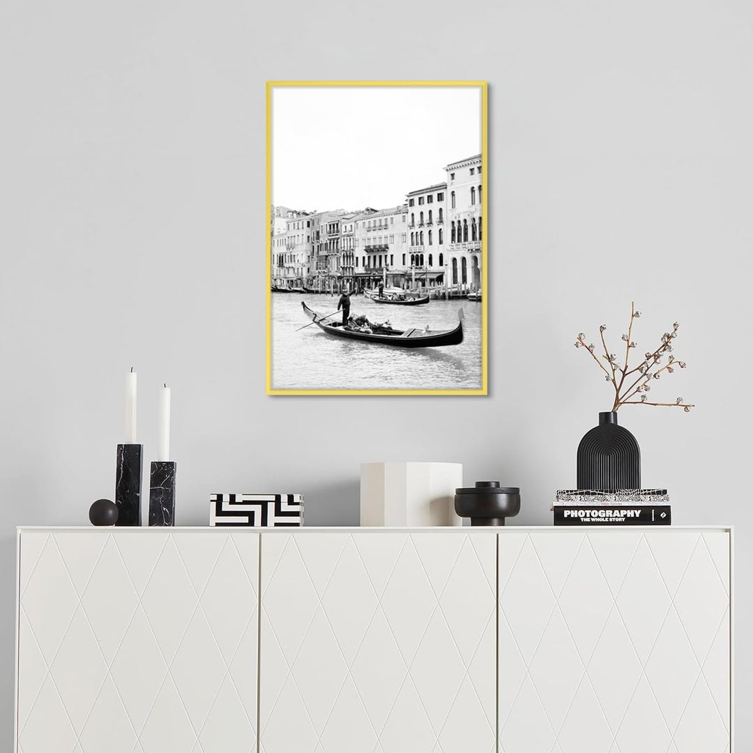 A2 Picture Poster Frame, Display Pictures 16.5x23.4 Without Mat, Thin Border Metal with Plexiglass for Horizontal and Vertical, Gold