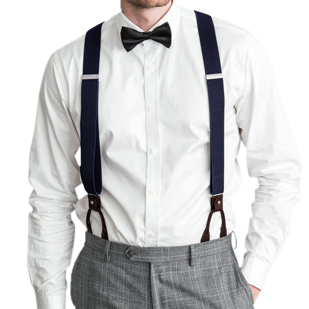 AWAYTR Mens Brown Button End Suspenders - Adjustable El
