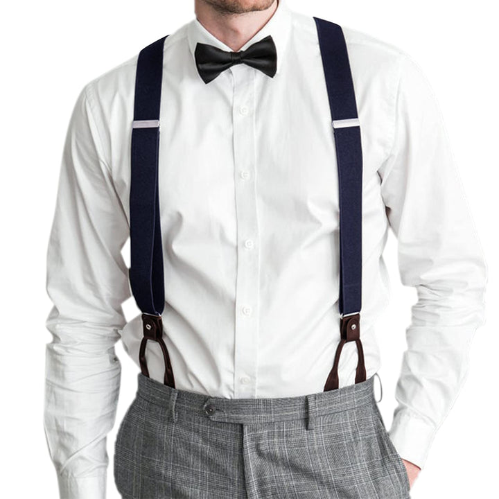 AWAYTR Mens Brown Button End Suspenders - Adjustable El