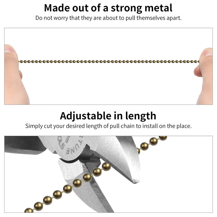 Ceiling Fan Pull Chain, 120 Rust Proof Copper 3mm Beaded Extension Chains with 12 Matching Connectors, Bronze