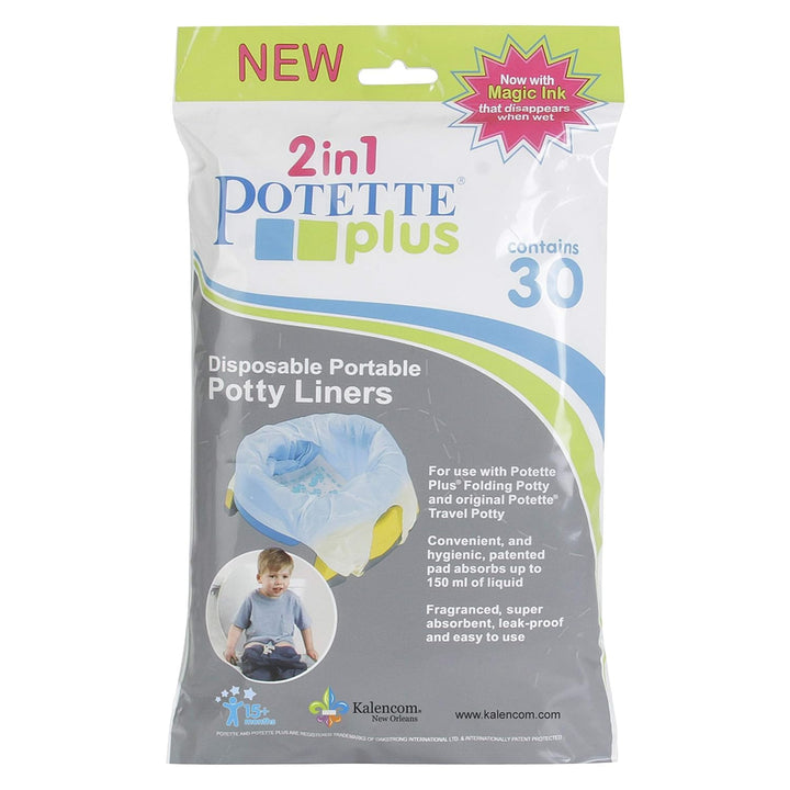Potette Plus Potty Seat Liners - Disposable, Leakproof Liners for Travel Potty Seat - Fragranced to Absorb Odor - 30 Count