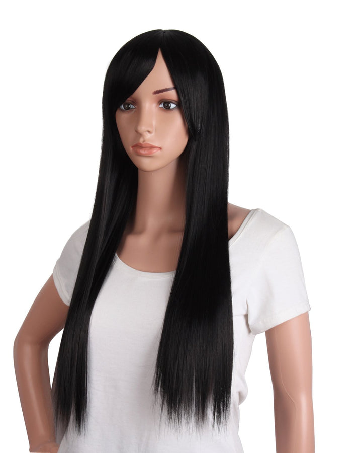 28 / 70cm Beautiful Synthetic Women&#39;s Oblique Bangs Long Straight Wig (Black)