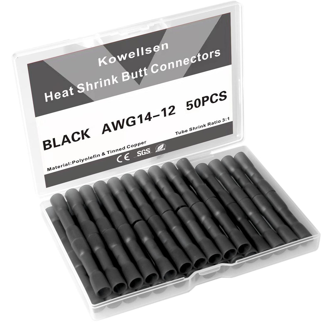 Heat Shrink Butt Connectors, 26-22 AWG Waterproof Electrical Wire Connectors Automotive Marine Grade Tinned Copper Insulated Crimp Terminals Butt Splices for Truck Stereo Boat 100Pcs (White)