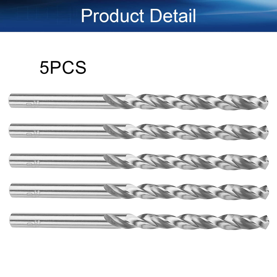 5pcs Twist Drill Bit, 5mm HSS-6542 Straight Shank Drill Bit- 135° Tip, for Metal, Steel, Wood, Plastic, Copper, Aluminum Alloy, Stainless Steel Silver