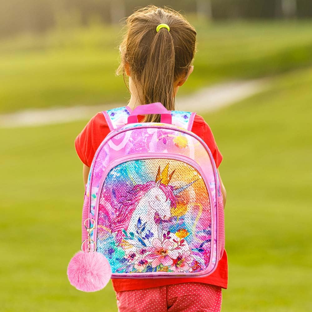 Toddler Backpack for Girls, 12 Cute Unicorn Sequin Preschool Bookbag, Kindergarden School bag for little Kids