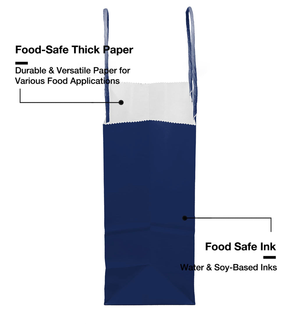 12 Counts Food Safe Premium Paper and Ink Medium 10” X 8”, Vivid Colored Kraft Bag with Colored Sturdy Handle, Perfect for Goodie Favor DIY Bag, Environmentally Safe (Medium, Navy)