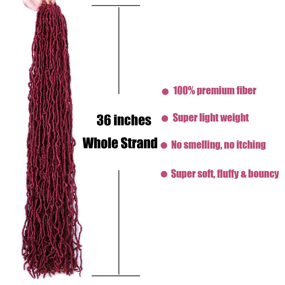 36 Inch 1 Packs Soft Locs BUG Red Color Burgundy Crochet Hair Pre Extended Long New Faux Locs Pre-looped Super Lightweight Synthetic Hair Braids For Black Women (36inch, 1pack, BUG)