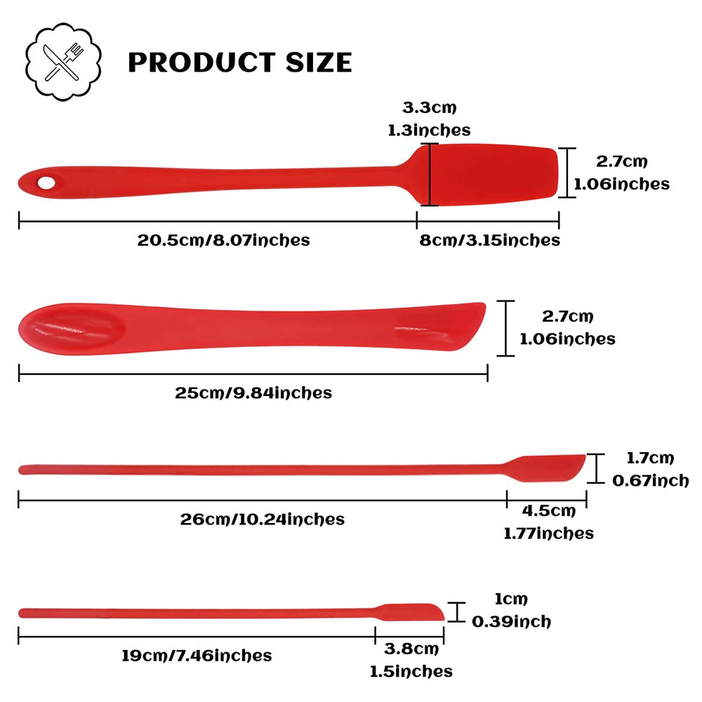 Mini Thin Silicone Slim Spatula Spoon Set,Small jar Long Handle Skinny Makeup spatulas Tiny Scraper Tool,Slender Narrow can Bottle Flexible Dual-use Kitchen Gadgets (Red), L 11.8 x W 3.1 Inch