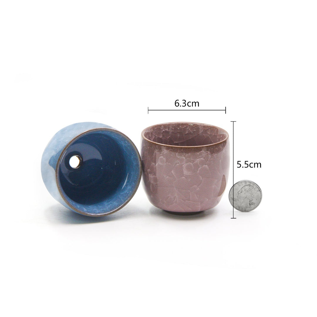 Ice Crack Zisha Serial Ceramic Flowing Glaze Succulent Plant Pot (6pcs with Bamboo Drip Tray)