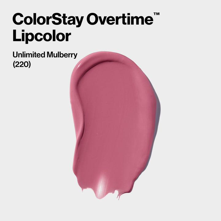 Colorstay Overtime Glossy Finish Dual Ended Long Wearing Liquid Lipstick with Clear Lip Gloss, with Vitamin E - Pink, Unlimited Mulberry (220), 0.07 oz