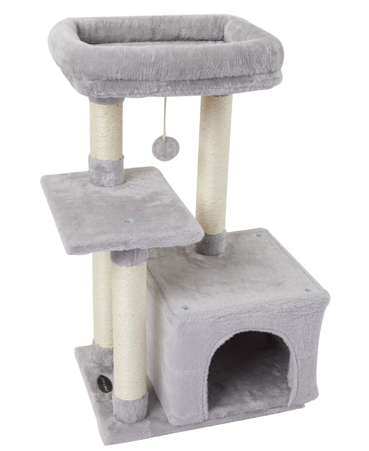 FISH&amp;NAP Cute Cat Tree Kitten Cat Tower for Indoor Cat Condo Sisal Scratching Posts with Jump Platform Cat Furniture Activity Center Play House Grey