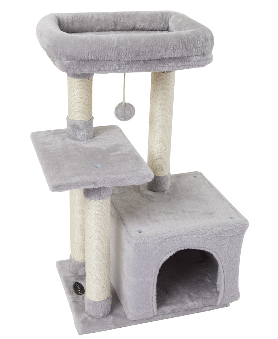 Cute Cat Tree Kitten Cat Tower for Indoor Cat Condo Sisal Scratching Posts with Jump Platform Cat Furniture Activity Center Play House Grey