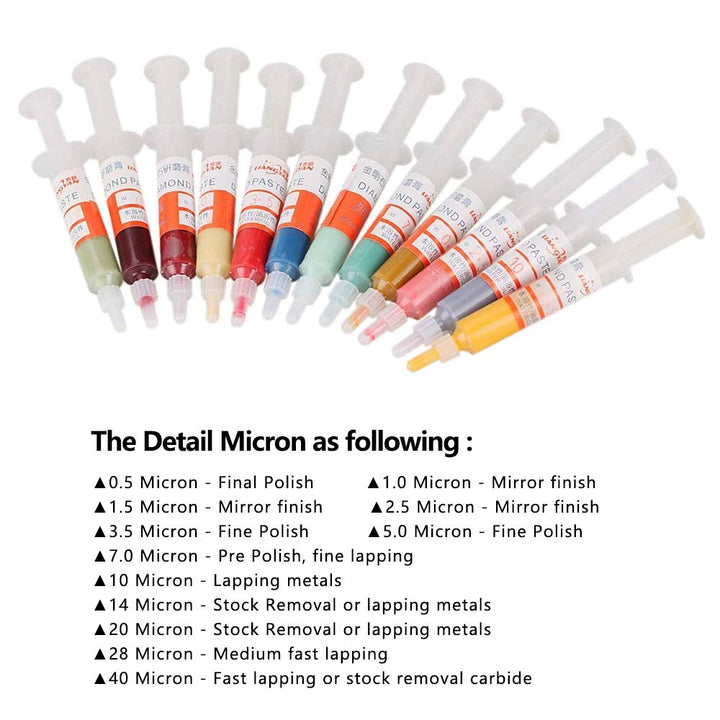 Polishing Lapping Paste, 12Pcs 5 Gram Diamond Lapping Paste Polishing Compound Syringes 0.5 to 40 Micron for Final Polishing Metal and Jewelry