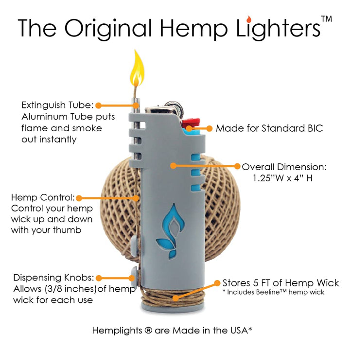 Hemp Wick Bundle Pack: 200 FT Beeline Hemp Roll + 1 Hemplights Hemp Wick Lighter (Green)