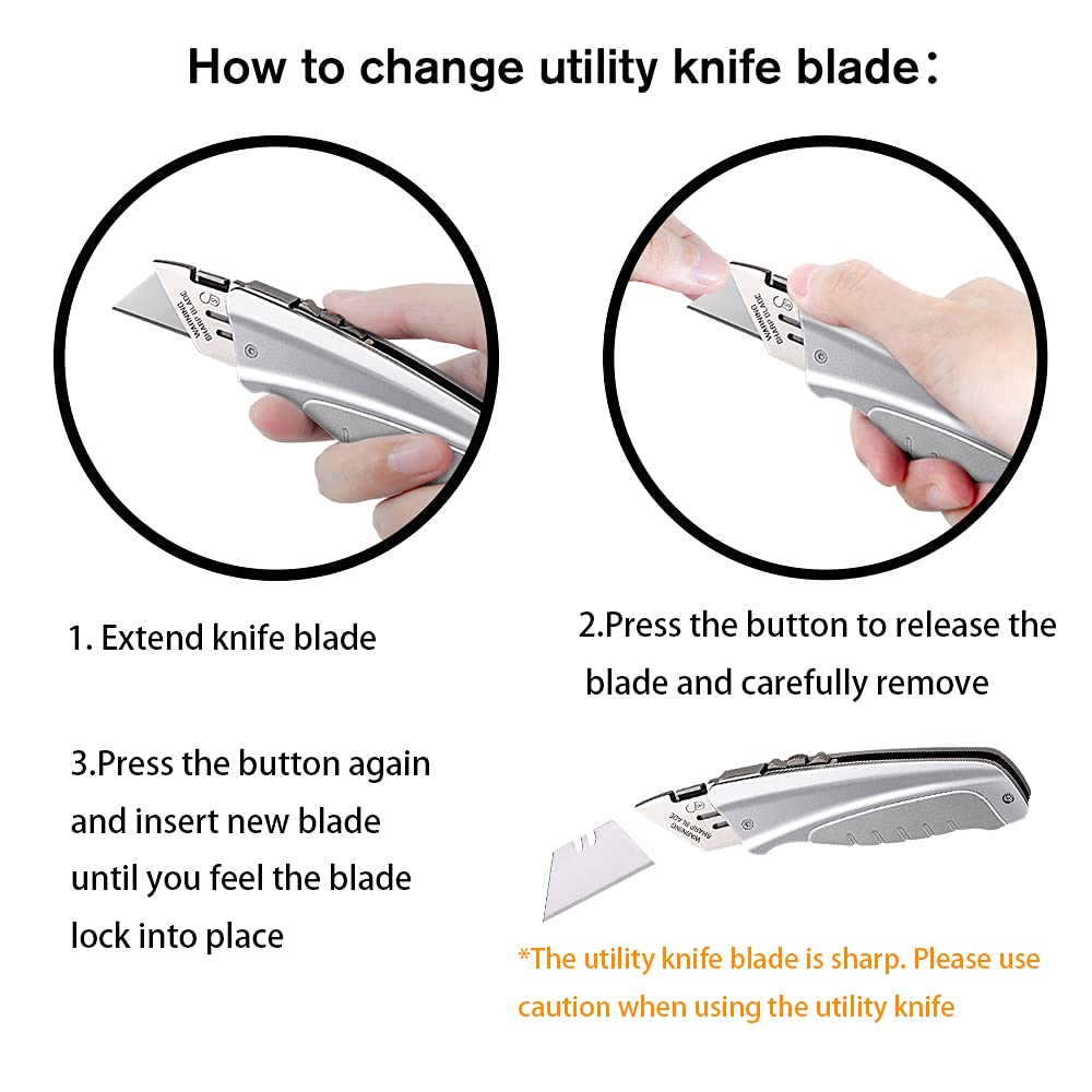 Retractable Razor Knife Set - Box Cutter Heavy Duty Retractable Box Cutter for Cartons, Cardboard, and Boxes, Extra 10 Blades Included