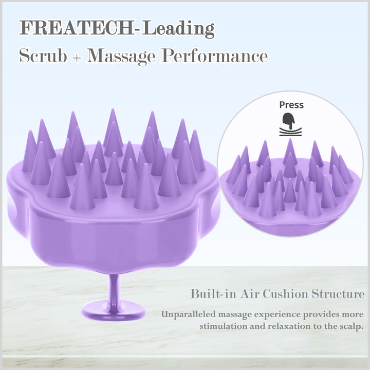 Shampoo Brush Hair Scalp Massager, FReatech [Wet &amp; Dry] Scalp Massage Brush Soft Silicone Comb for Men, Women, Kids and Pet - Purple