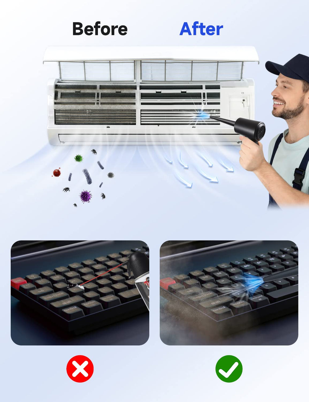 Electric Air Duster, 3-Gear to 51000RPM Compressed Air Duster with LED Light, Cordless Air Blower for Computer Keyboard Car Cleaning 6000mAhRechargeable 10W Fast Charging Air Can Duster