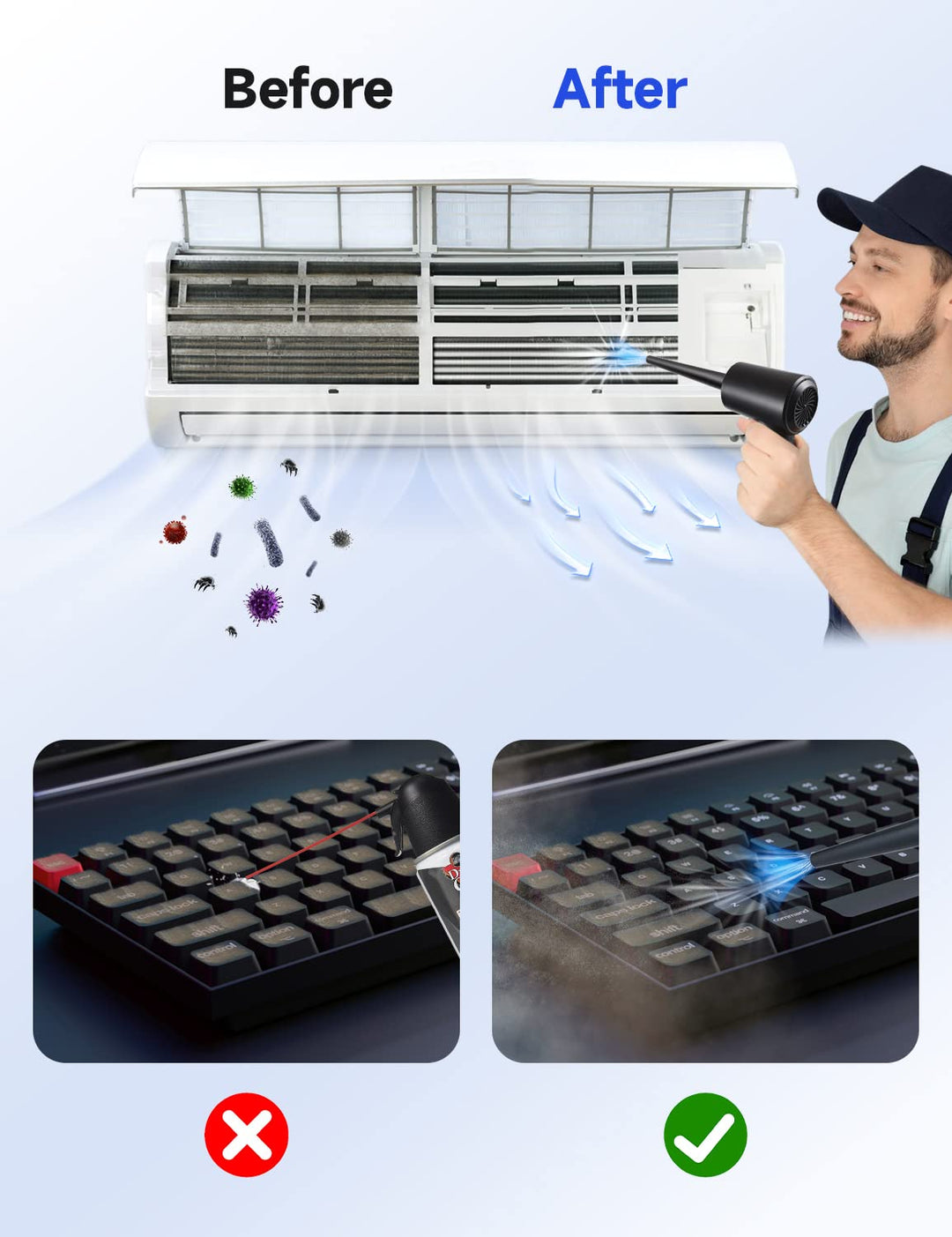 Electric Air Duster, 3-Gear to 51000RPM Compressed Air Duster with LED Light, Cordless Air Blower for Computer Keyboard Car Cleaning 6000mAhRechargeable 10W Fast Charging Air Can Duster