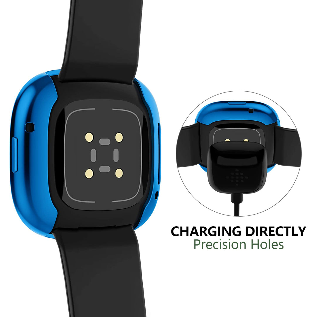 8 Pack Case Compatible with Fitbit Versa 3 / Sense Screen Protector, GHIJKL Ultra Slim TPU Plated Cover Anti-Scratch All Around Bumper Shell Accessories for Fitbit Sense/Versa 3 Smartwatch, Women Men