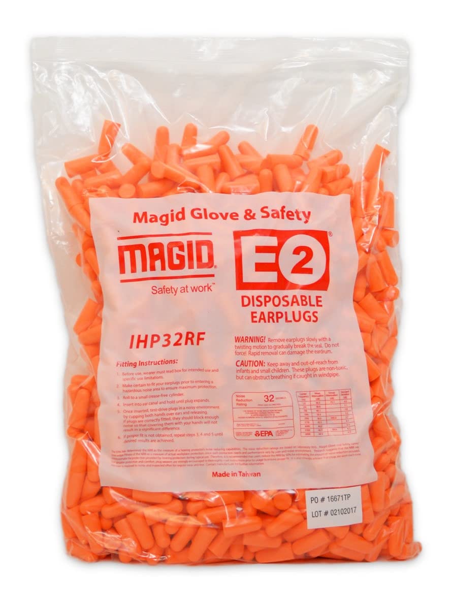 Magid IHP32RF Polyurethane Foam E2 Disposable Uncorded Foam Earplug, One Size Fits All, Fluorescent Orange (Case of 500)