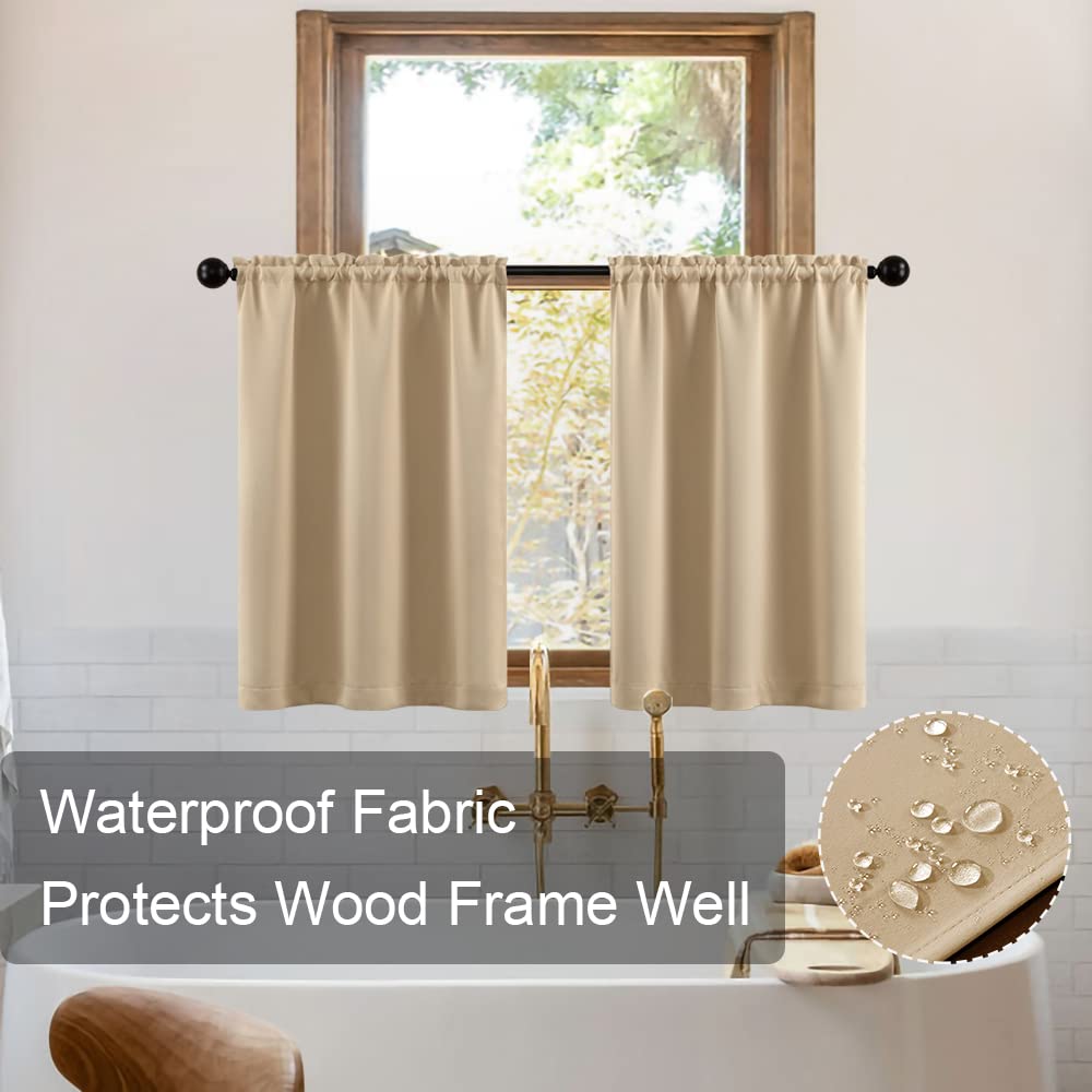 Beige Blackout Curtains for Bedroom,Waterproof Light Blocking Insulated Thermal Room Darkening Curtains for Kitchen 30 x 24 Inches Long