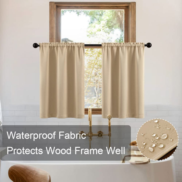 Beige Blackout Curtains for Bedroom,Waterproof Light Blocking Insulated Thermal Room Darkening Curtains for Kitchen 30 x 24 Inches Long