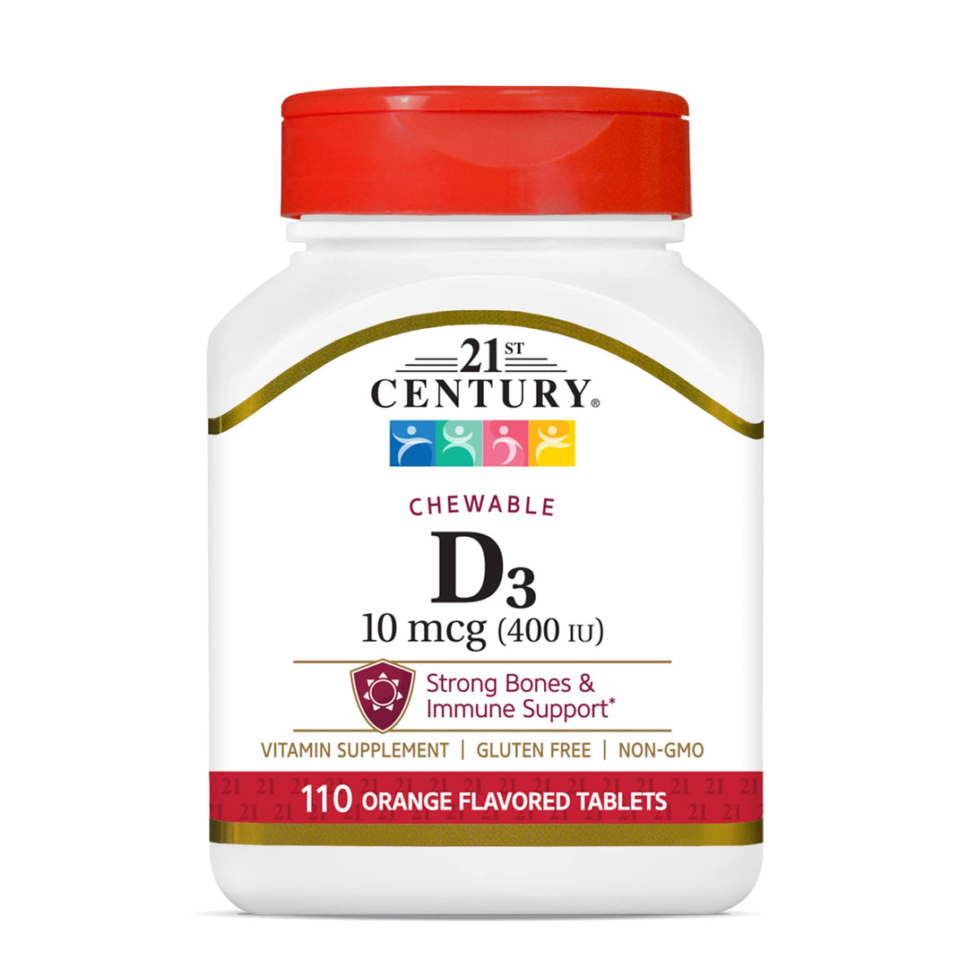 21st Century D3 400 IU Orange Chewable Tablets, 110 Count (Pack of 3)