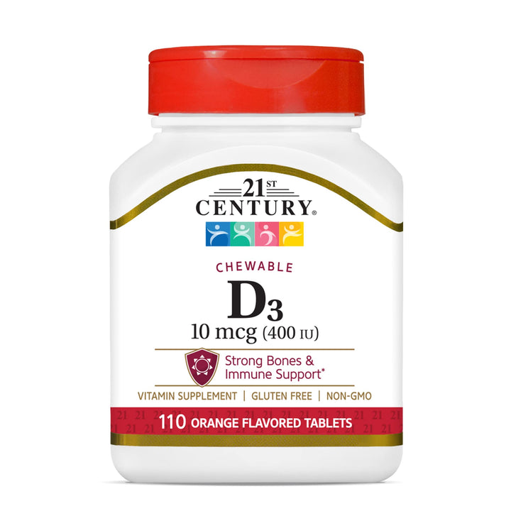 21st Century D3 400 IU Orange Chewable Tablets, 110 Count (Pack of 3)