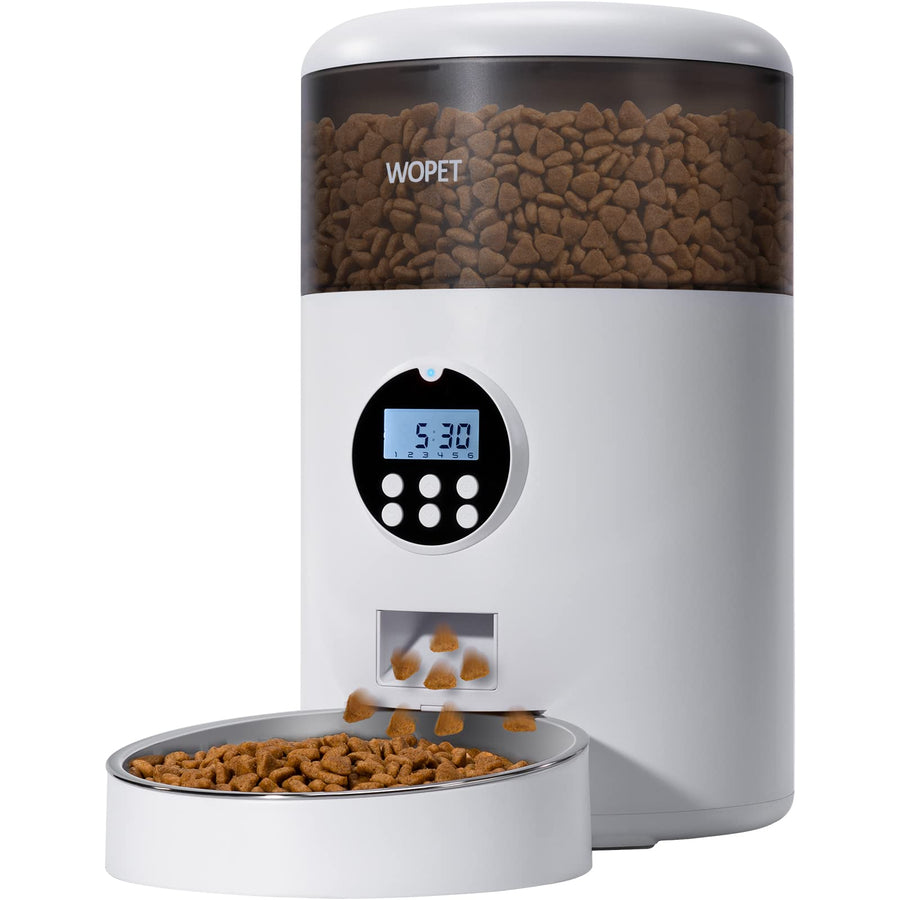 4L Automatic Cat Feeder,Timed Dog Feeder Pet Food Dispenser with Desiccant Bag for Dry Food,Programmable Portion Control & Voice Recorder for Small/Medium Pets (4L, Grey)