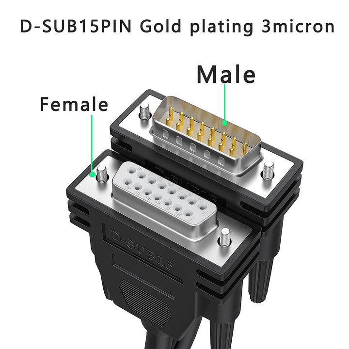 DB15 Cabel Male to Female Double Shielded 5ft/1.5M,DB 15 Extension Cable Black, 26awg Tinned Copper D-SUB 15 pin Serial Cable Straight Through Cord for CNC, UPS, PLC, Servo Driver